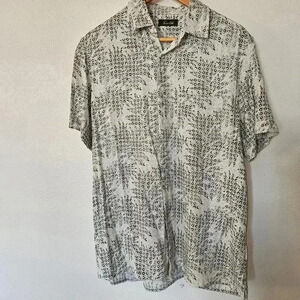 Tasso Elba Men’s Silk Hawaiian Shirt M | Taupe Palm Print Camp Button-Up
